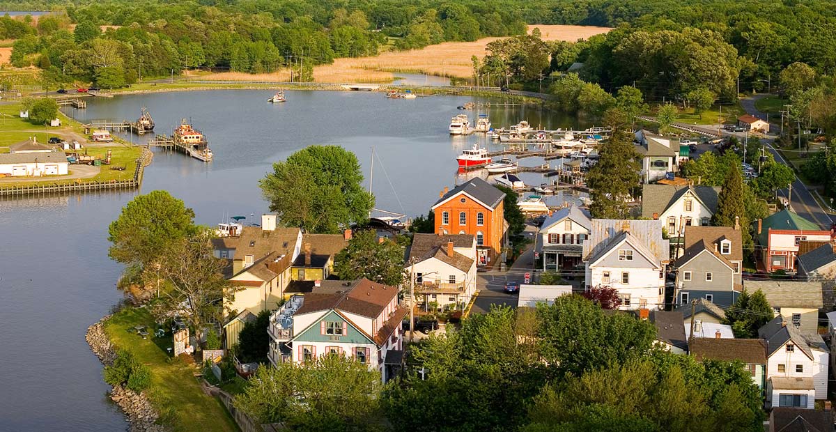 A view from the canal bridge looking down onto the southside of town