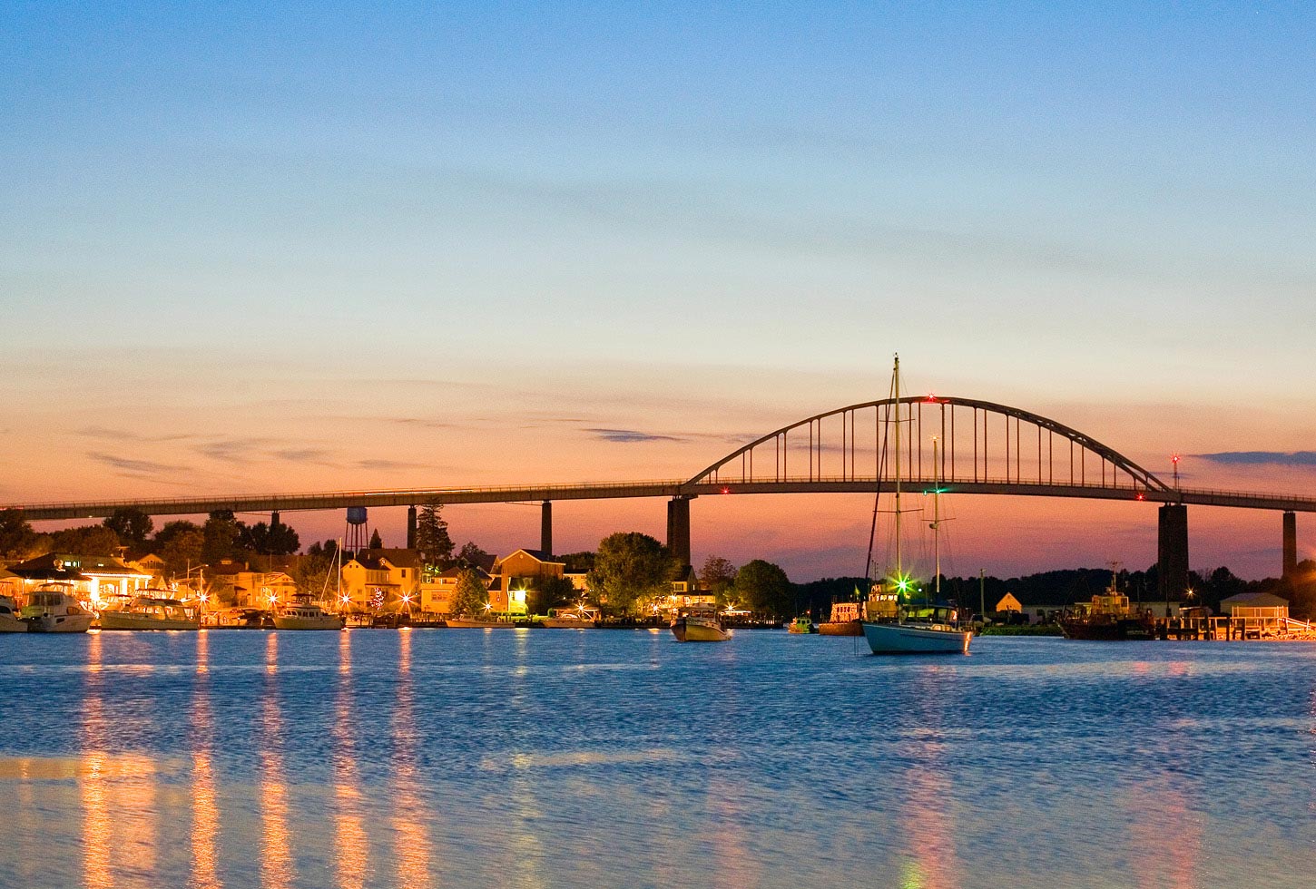 Chesapeake City canal bridge with the basin in the foreground